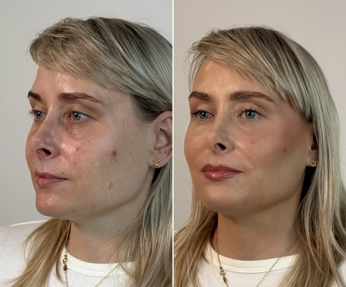 Modelka z lekcji przed i po makijażu dziennym, profil